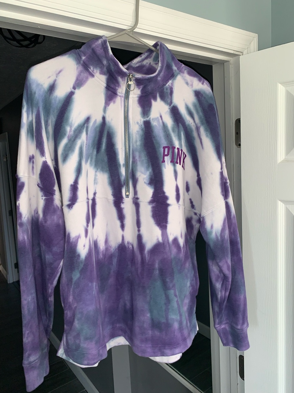 PINK Victoria's Secret Purple and White Tie-Dye Quarter-Zip Pullover
